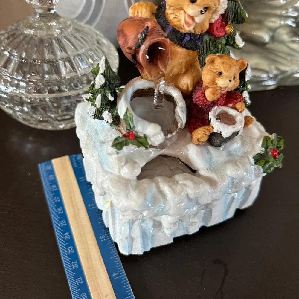 Vtg 90s Christmas Teddy Bear Water Fountain Lighted Tabletop Holiday Decor Retro